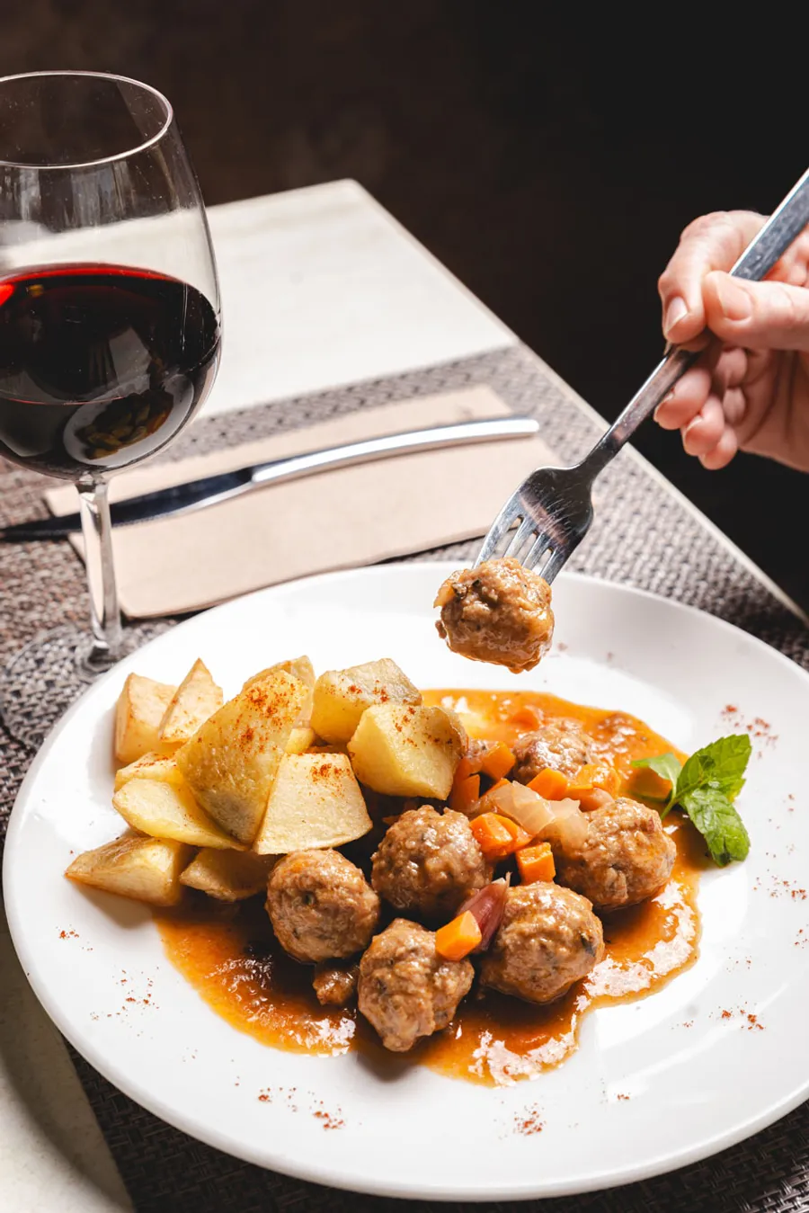 Plated traditional dish at a Mallorcan restaurant